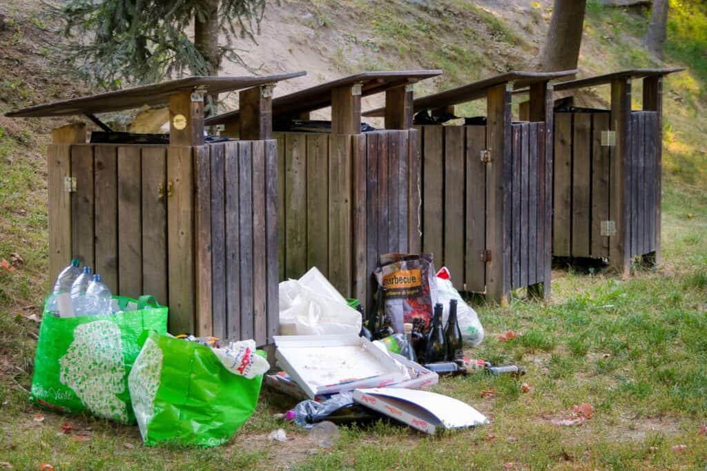 Waste left outside the trash bins