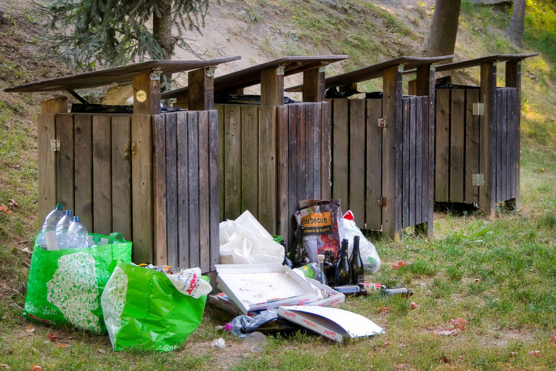 Waste left outside the trash bins