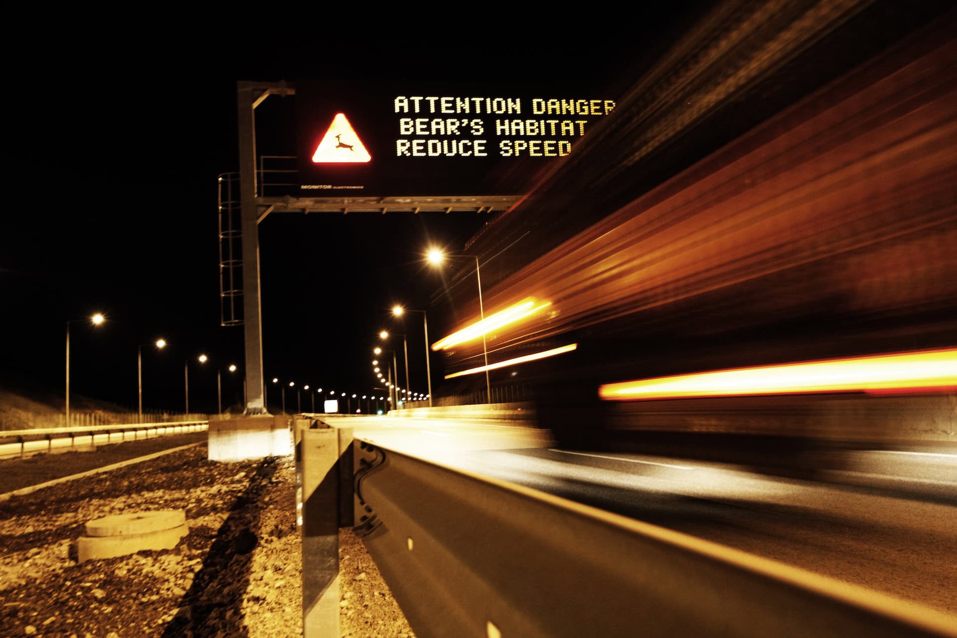 Road signs advising drivers to slow down due to the possible presence of animals